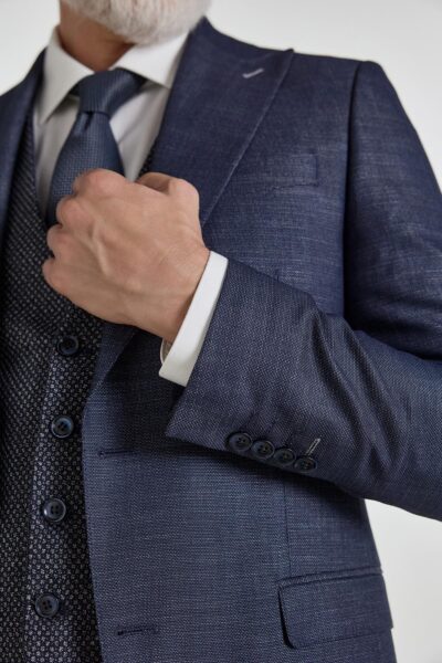 Ανδρικό Κοστούμι μονόχρωμο με γιλέκο Μπλε  Interfit