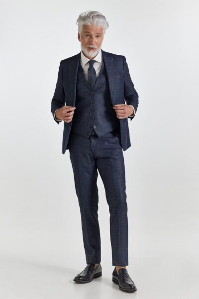 Ανδρικό Κοστούμι μονόχρωμο με γιλέκο Μπλε  Interfit